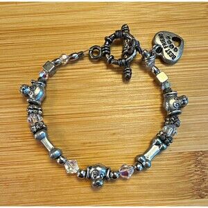 SILVER TONE BEADED BRACELET TOGGLE DOG BONE BEADS BEST FRIEND HEART CHARM